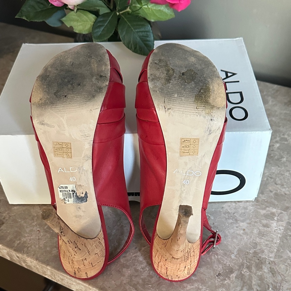Aldo Red Peep-Toe Slingback Heels - Picture 6 of 7